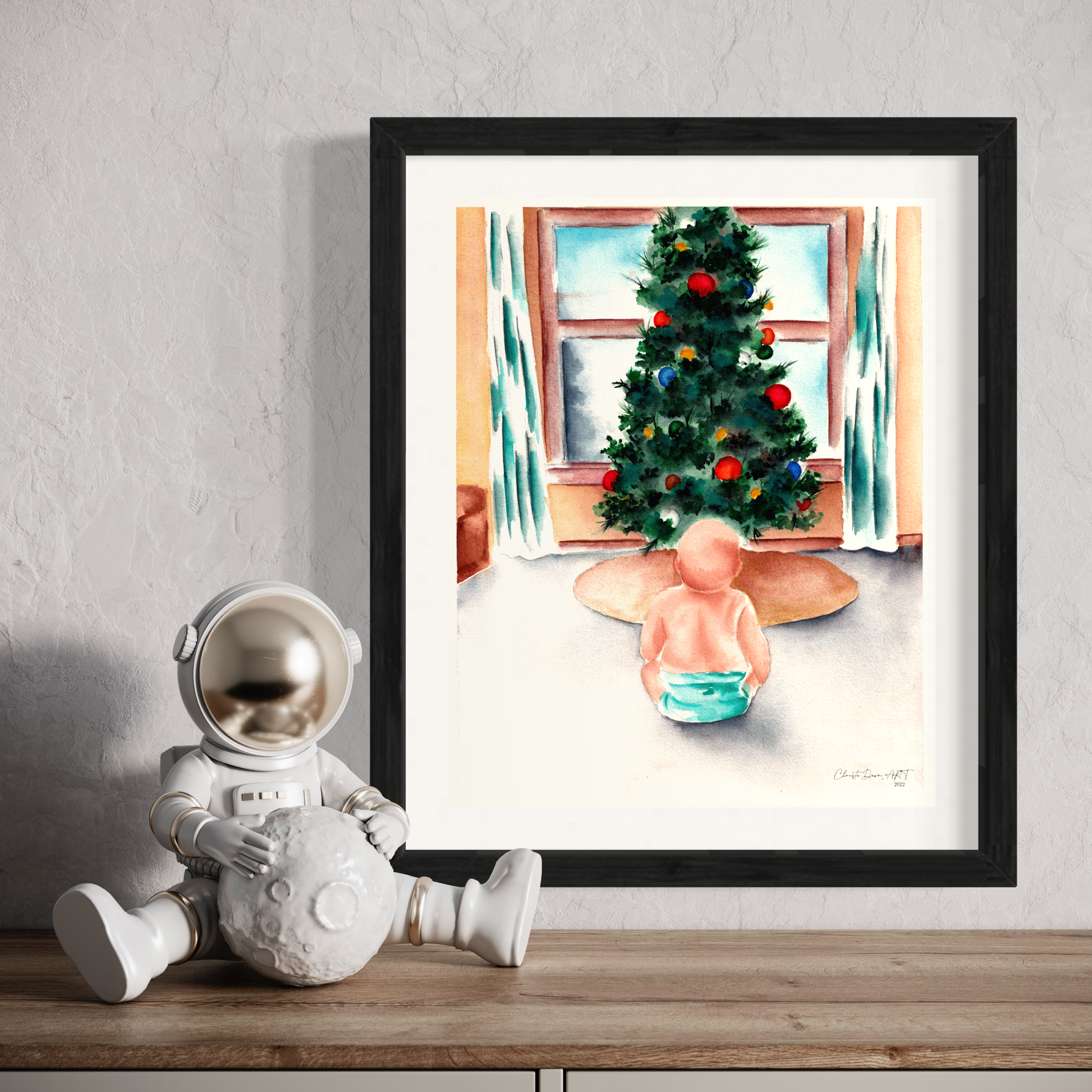 Child at Christmas print in boy’s room