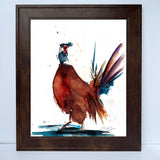 Bold colored watercolor pheasant on canvas