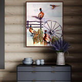 Watercolor Painting of Pheasants in Sorghum Field