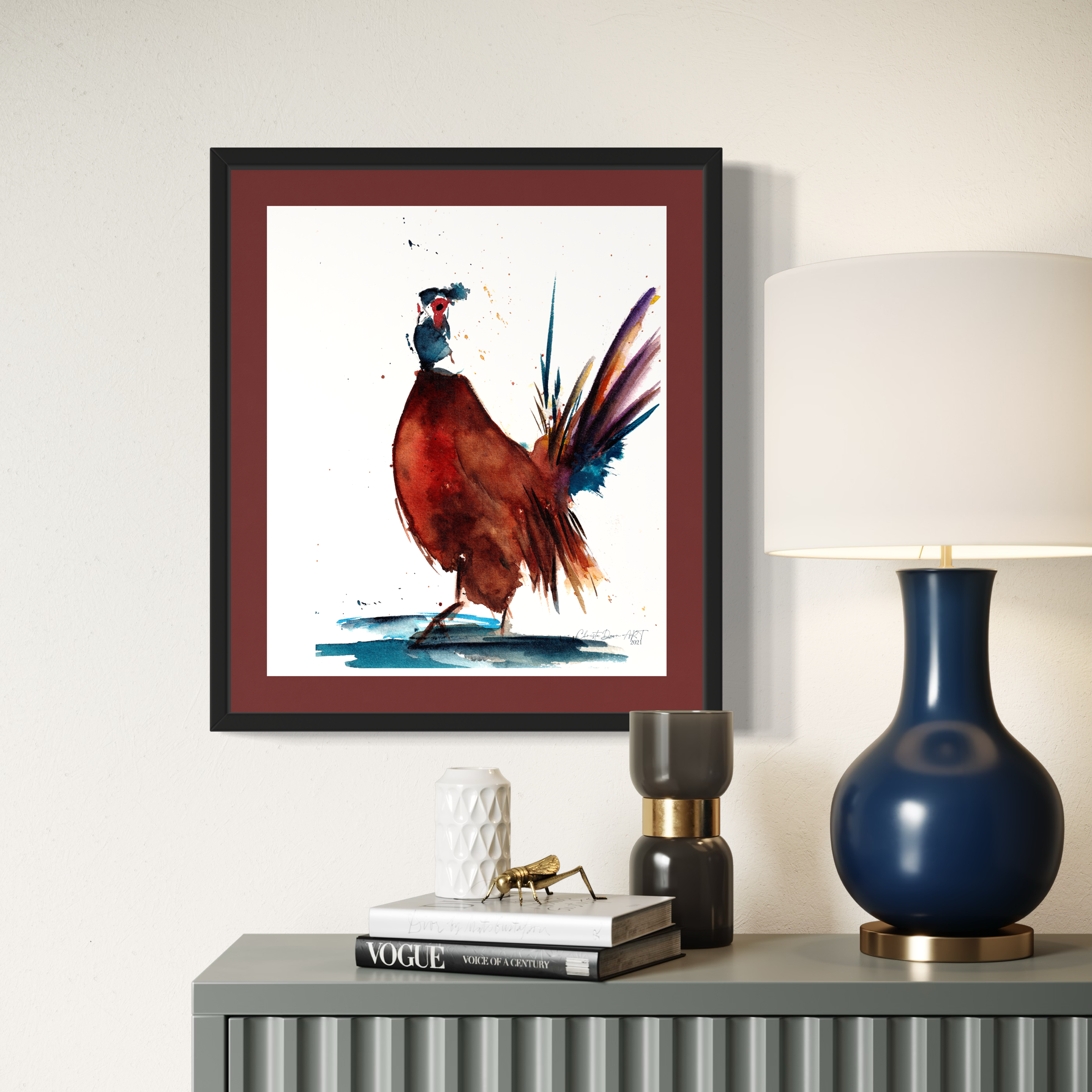 Custom Watercolor Pheasant_Colorful_Tulsa
