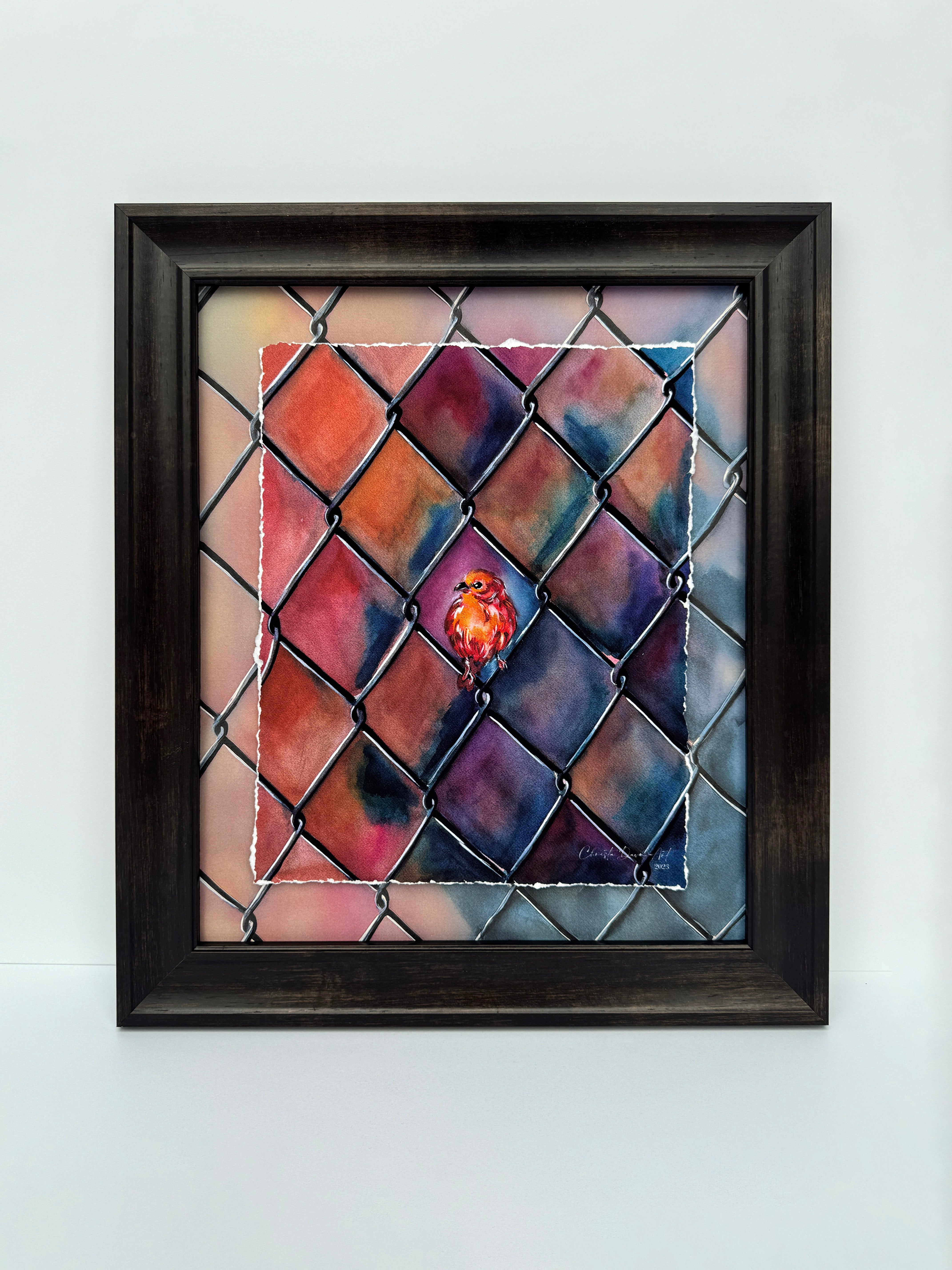 Bold Watercolor Bird matted & framed