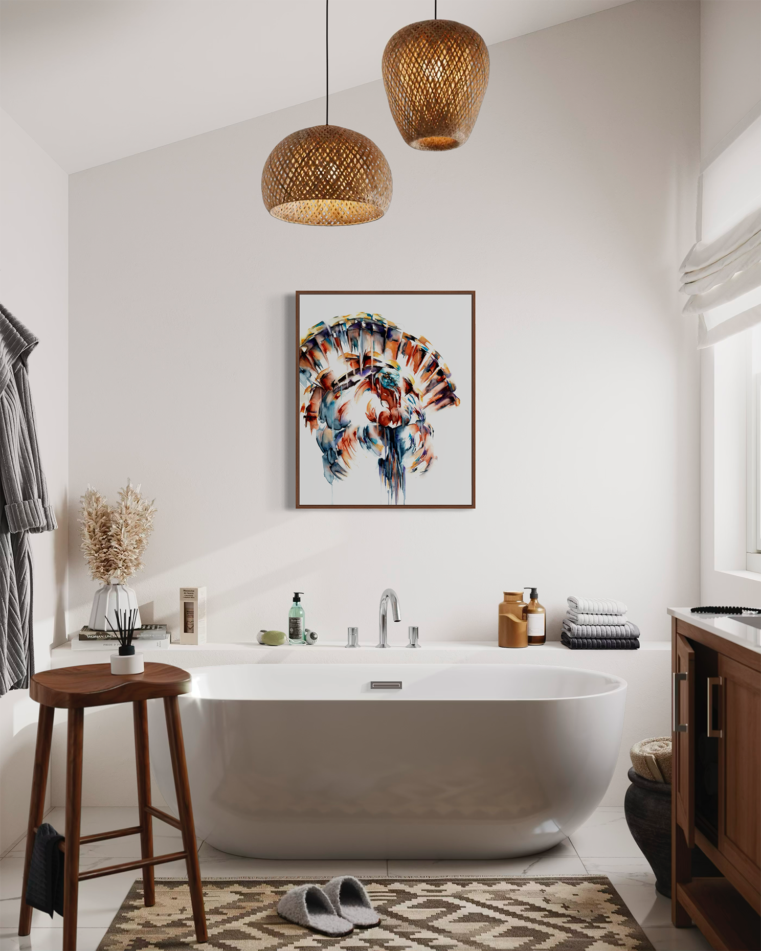 Vibrant watercolor painting of Tom Turkey