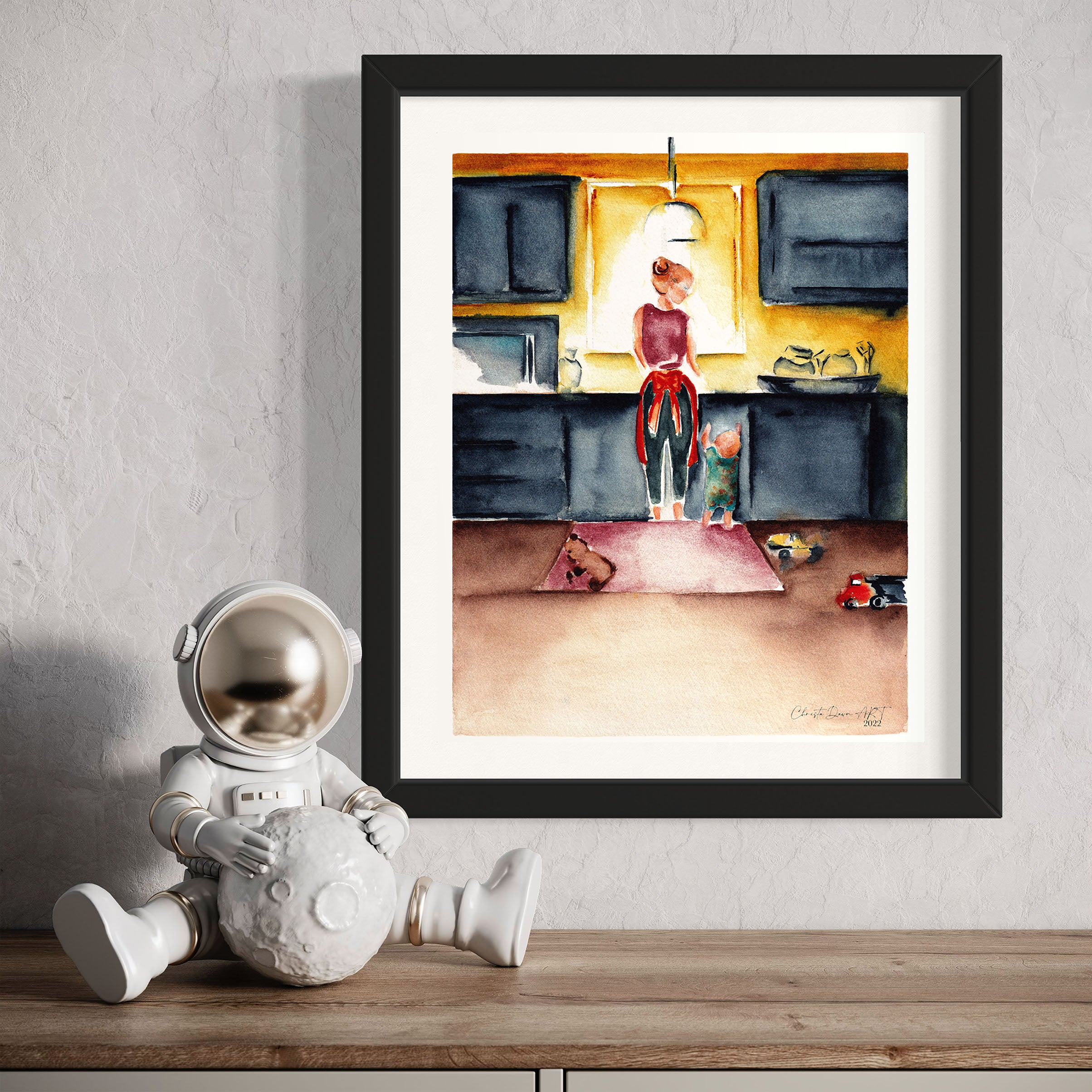 Custom Watercolor Portrait_Mommy & Me_In the Kitchen_Tulsa